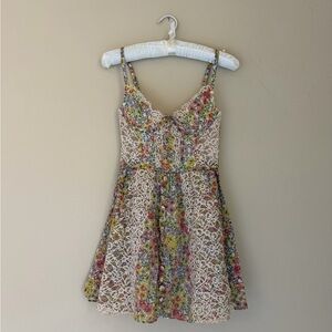 For Love & Lemons Cream Floral Lace Mini Dress